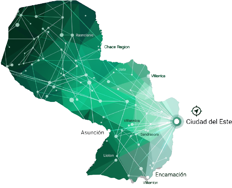 Mapa de cobertura nacional de Ñemity S.A. en Paraguay